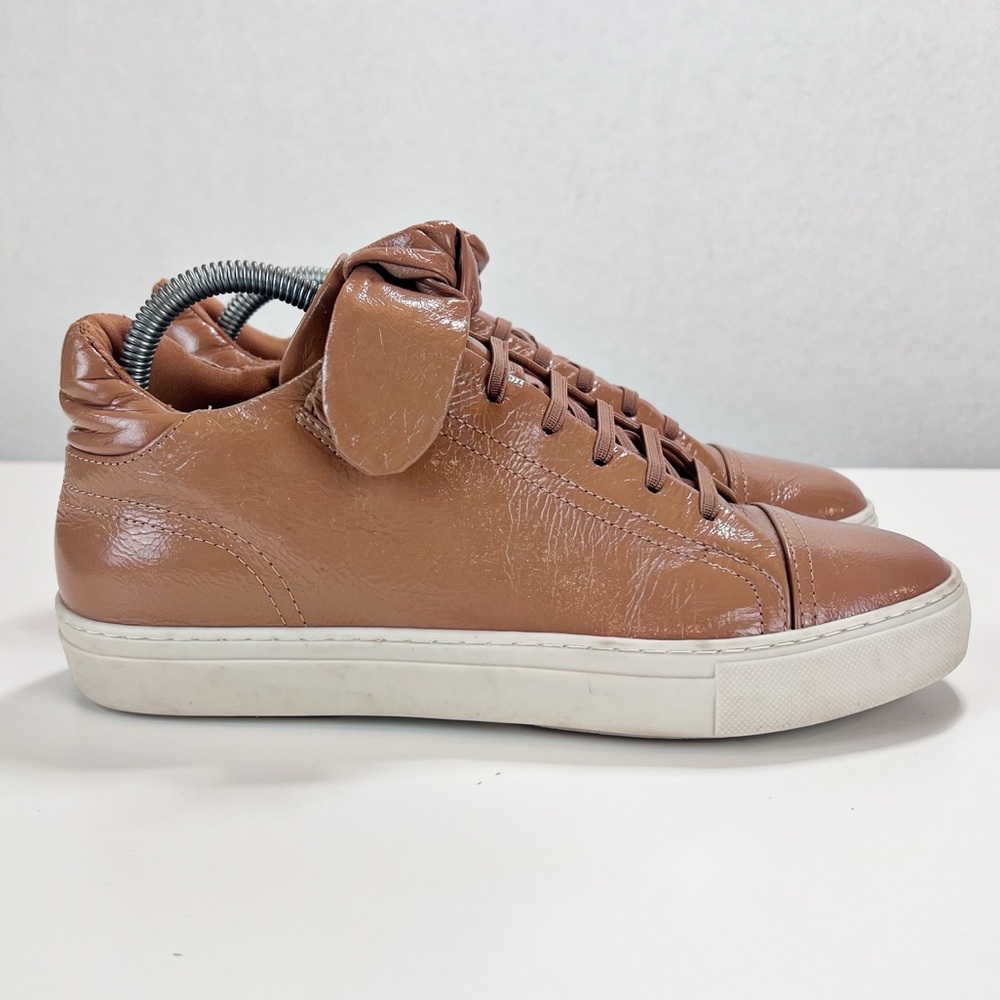Arezzo ZZ Joy Leather Pale Nut Sneakers Size 9 Glossy‎ Bow Detail Pull-on